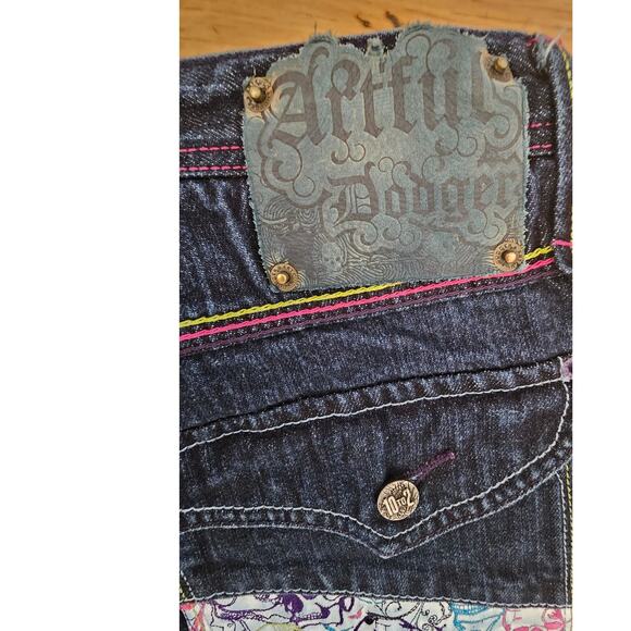 Artful Dodger Skull Design, Colored Stitching Distressed Jeans Sz 34, Y2K,  NEW - Picture 7 of 14